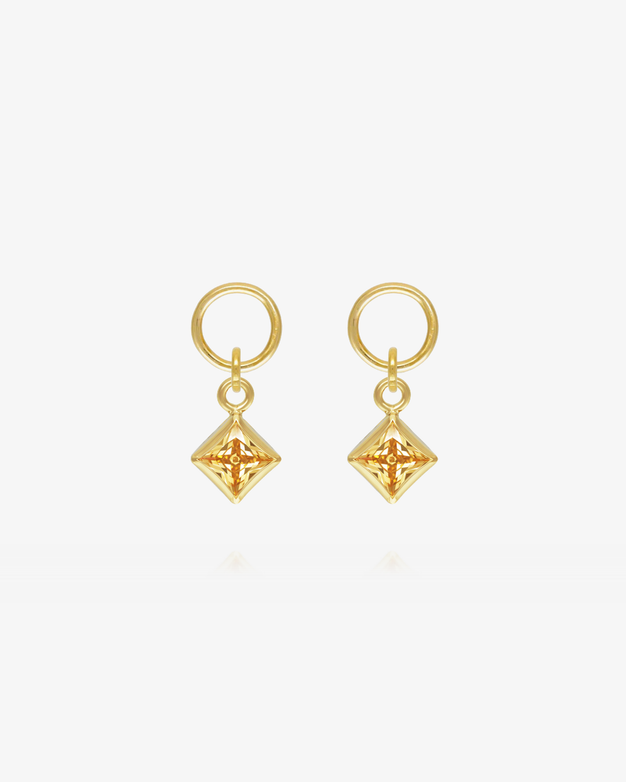 Square Citrine CZ Hoop Earring Charms - 14k Yellow Gold Fill