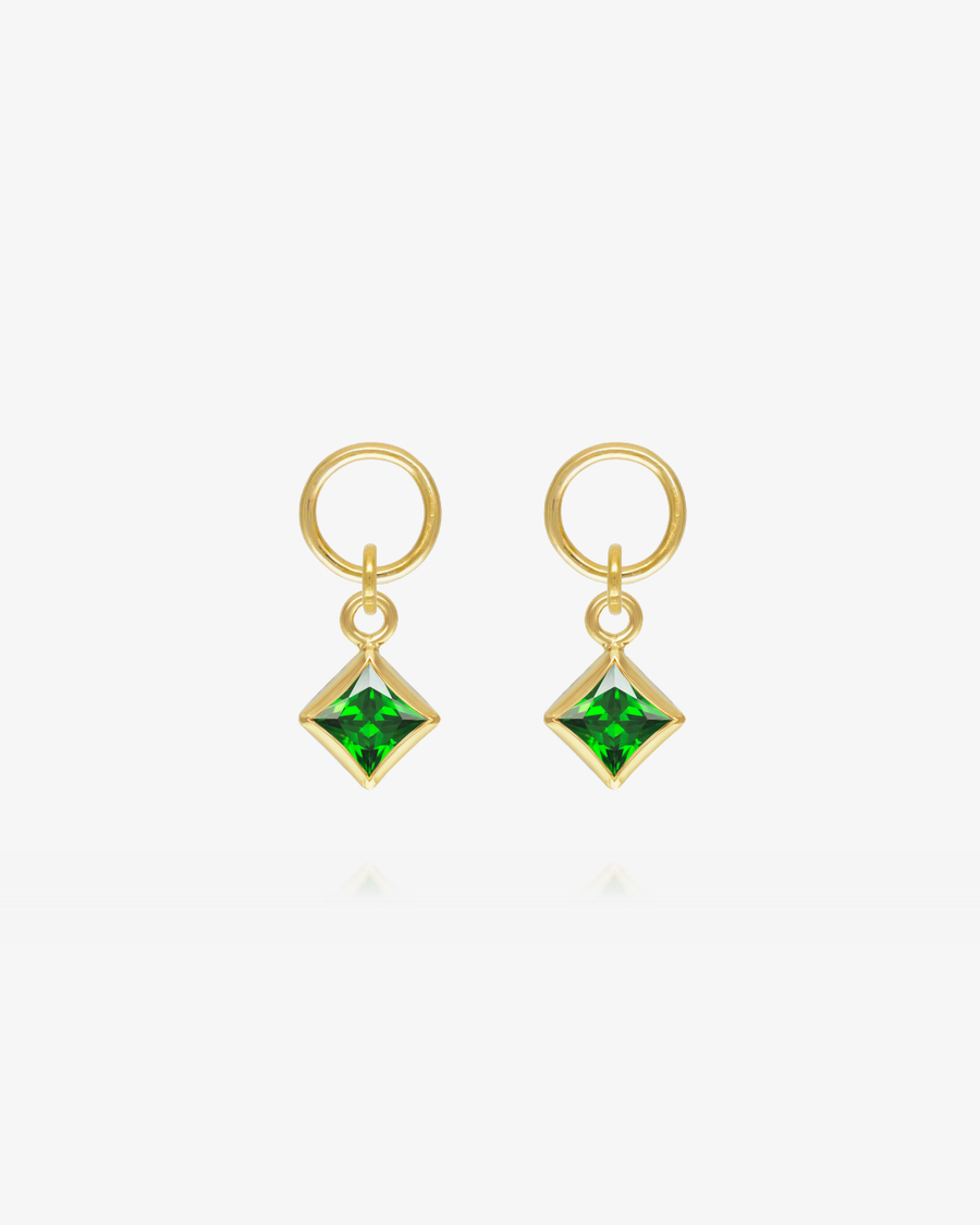 Square Emerald CZ Hoop Earring Charms - 14k Yellow Gold Fill