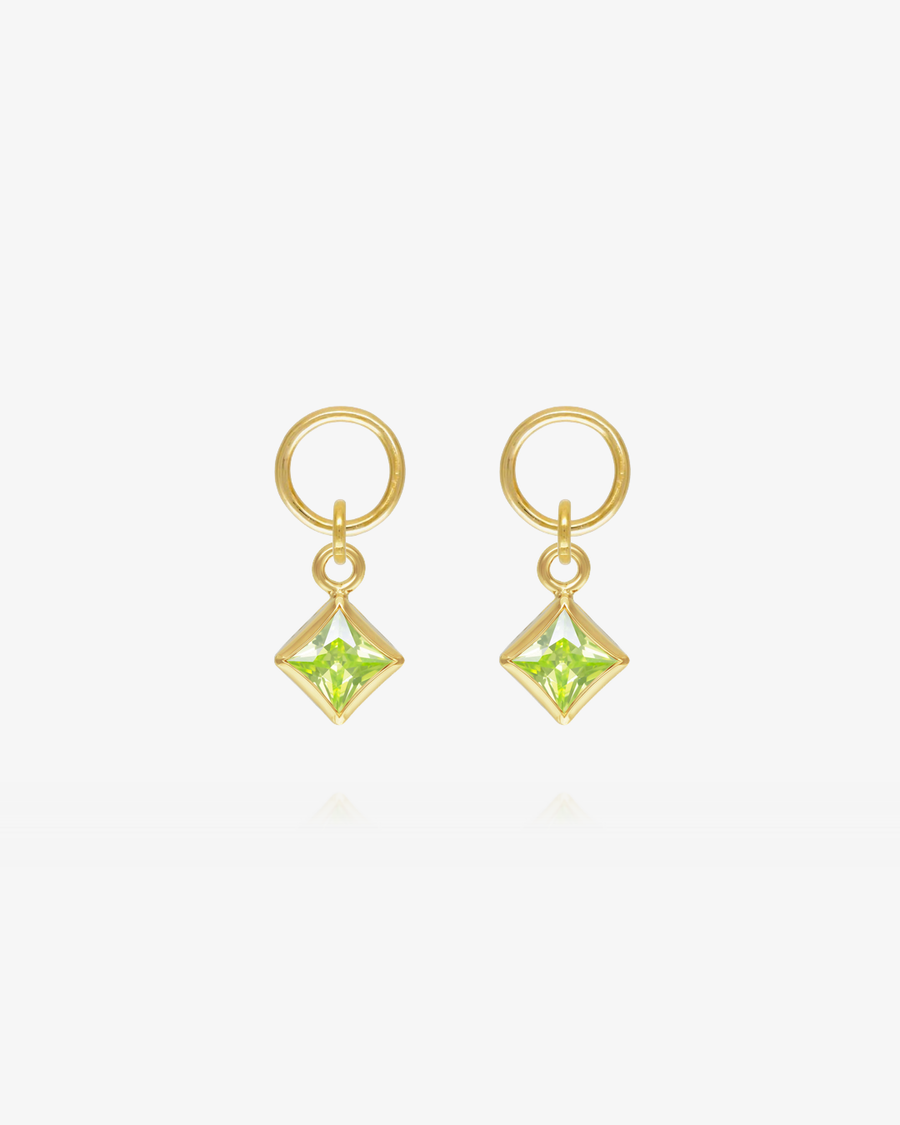Square Peridot CZ Hoop Earring Charms - 14k Yellow Gold Fill