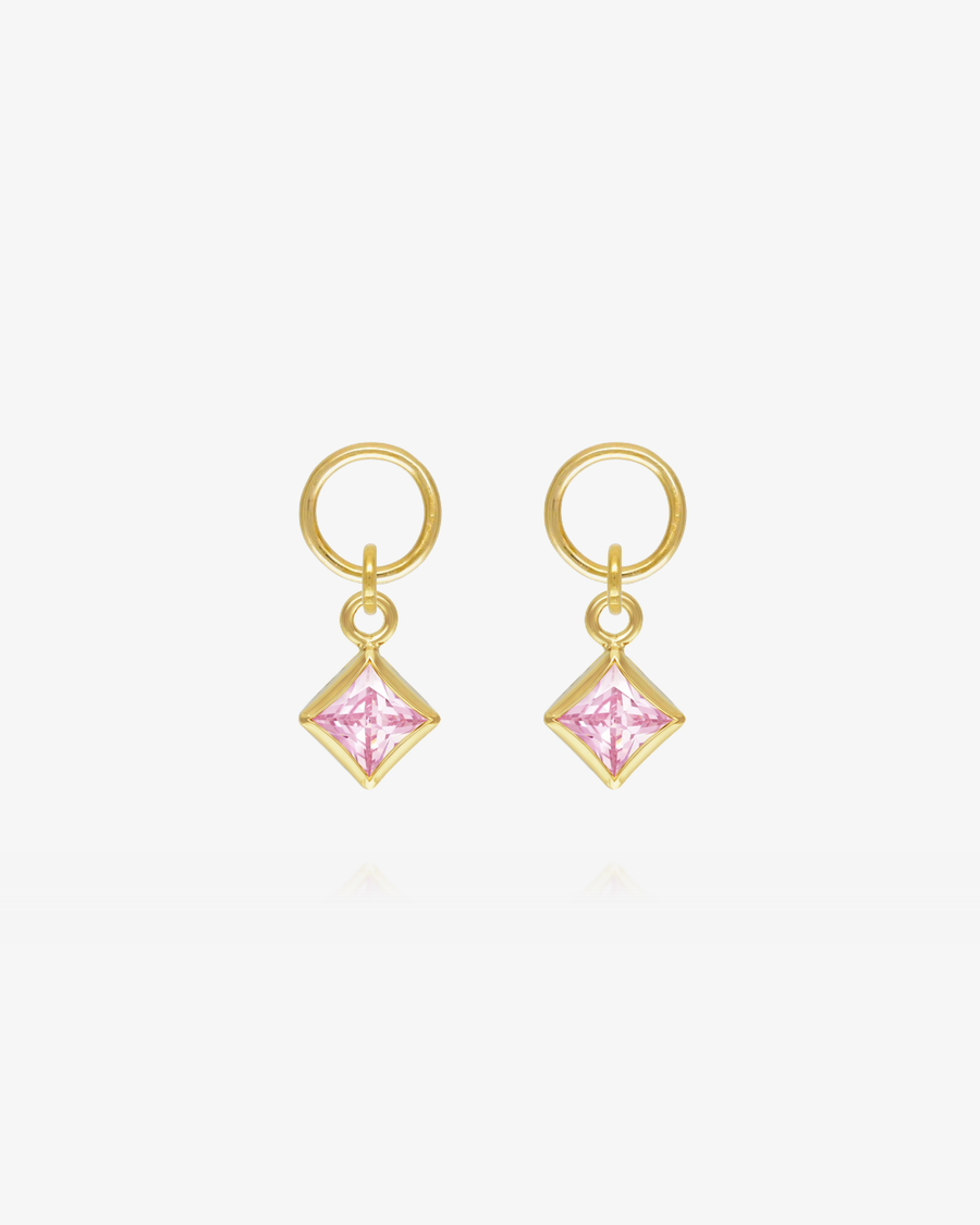 Square Pink CZ Hoop Earring Charms - 14k Yellow Gold Fill