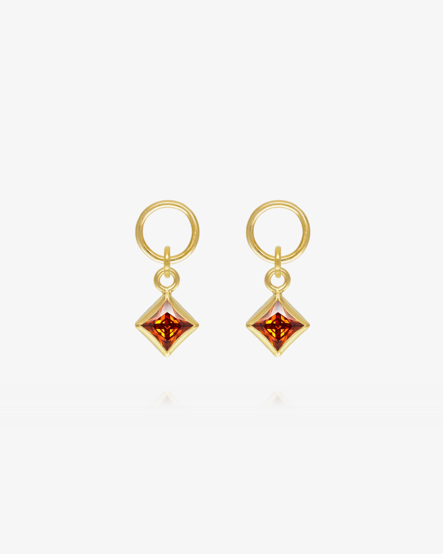 Square Ruby CZ Hoop Earring Charms - 14k Yellow Gold Fill