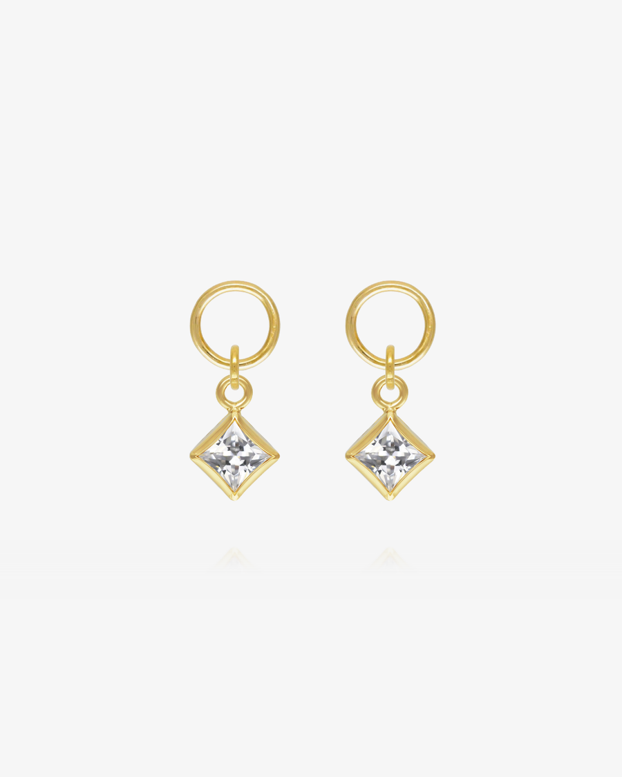 Square White CZ Hoop Earring Charms - 14k Yellow Gold Fill