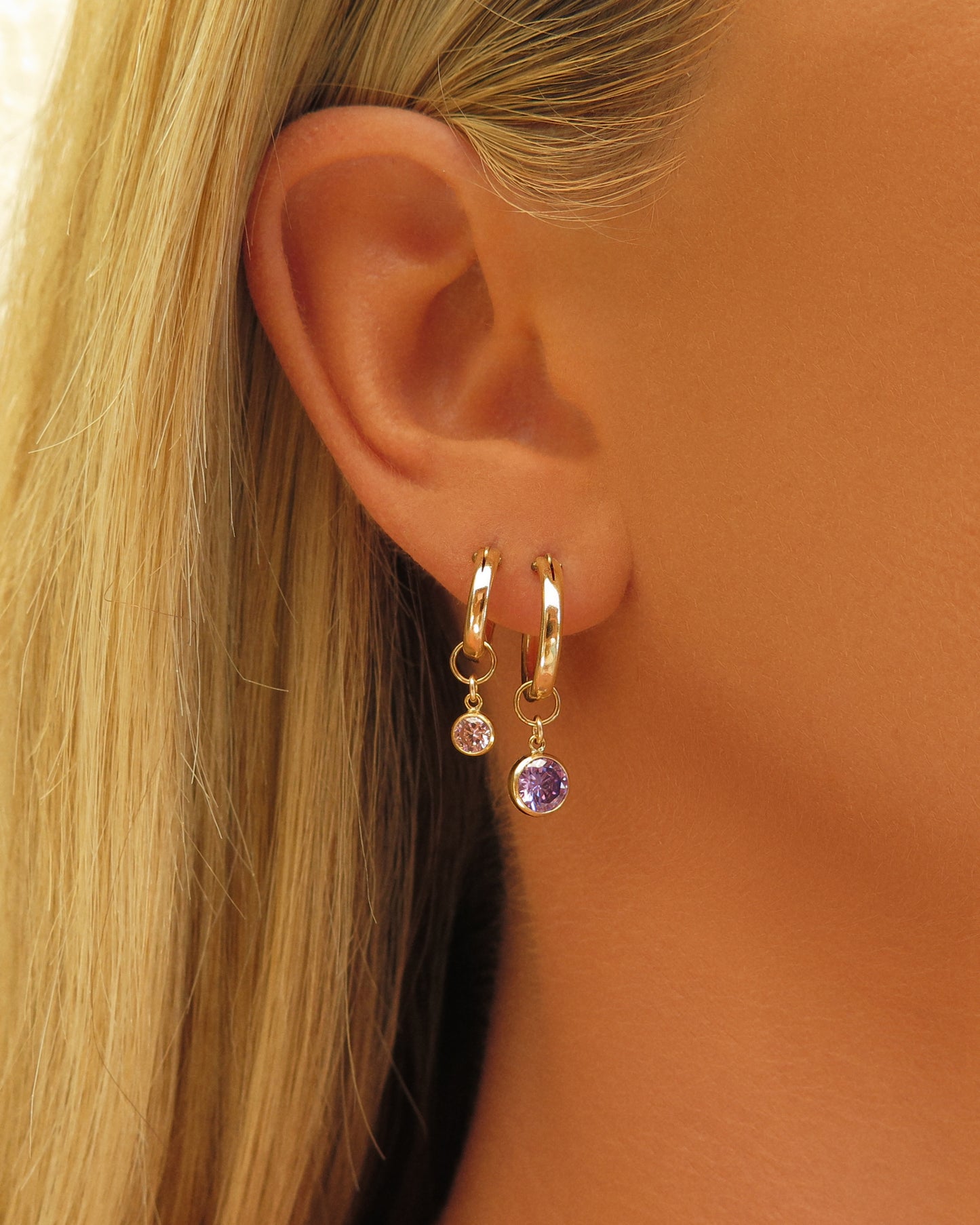 Birthstone Thick Hoop Earrings  - 14k Yellow Gold Fill
