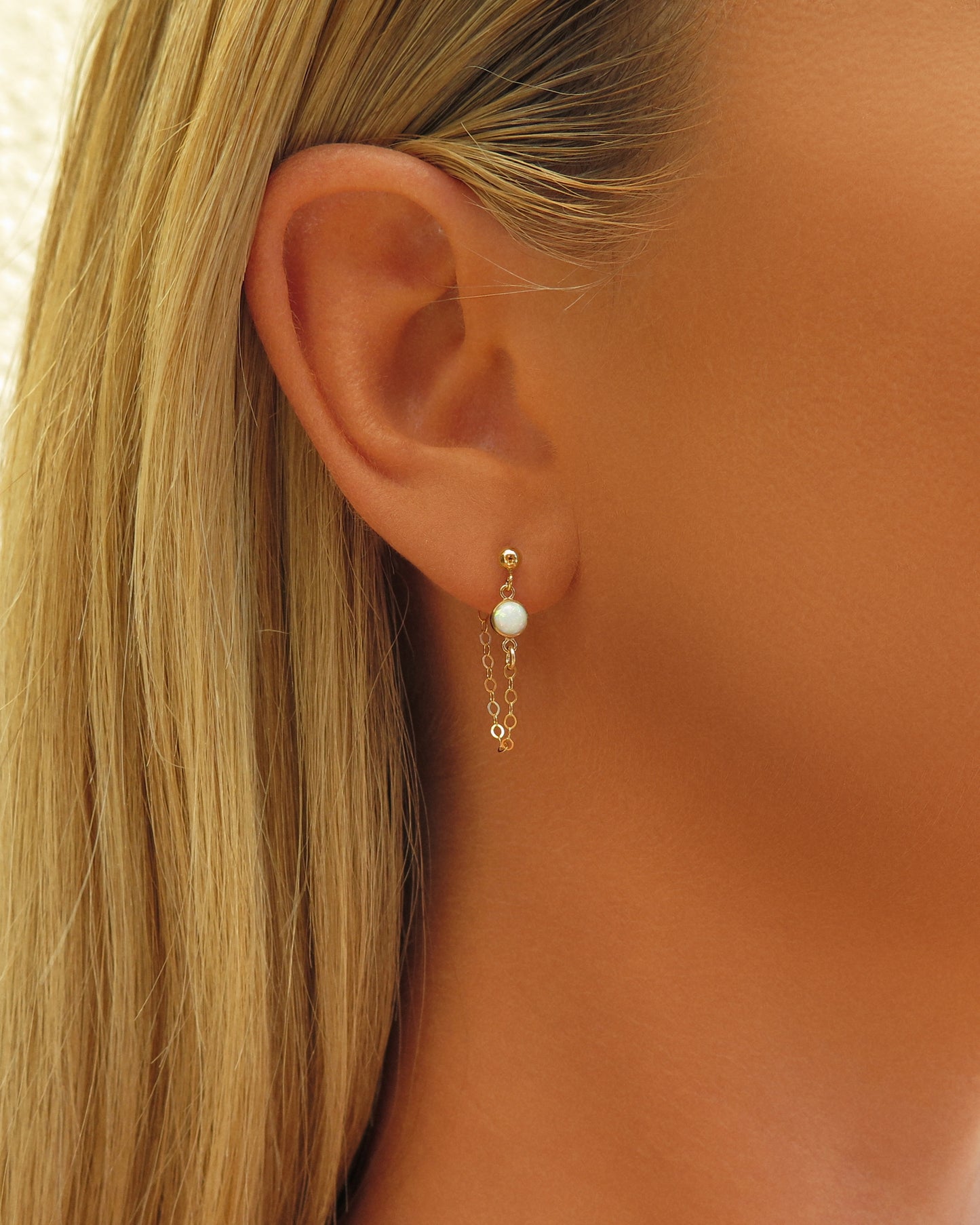 Bello Opal Chain Stud Earrings - 14k Yellow Gold Fill - The Littl | Waterproof Gold Jewellery Australia
