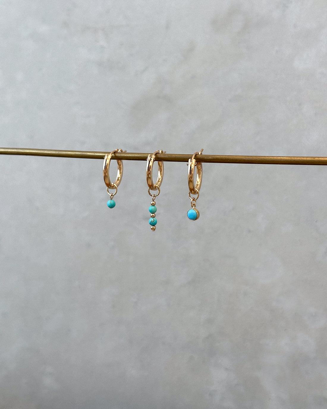 Turquoise Thick Hoop Earrings - 14k Yellow Gold Fill