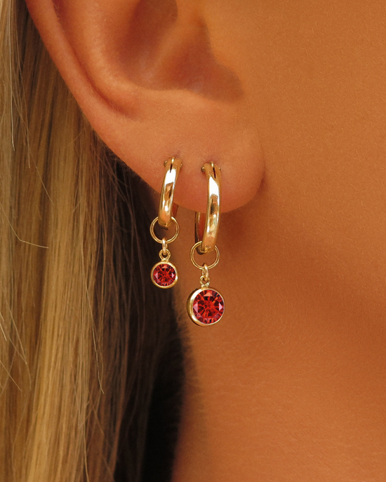 Ruby CZ Thick Hoop Earrings - 14k Yellow Gold Fill