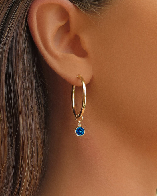 Large Sapphire CZ Thick Hoop Earrings  - 14k Yellow Gold Fill