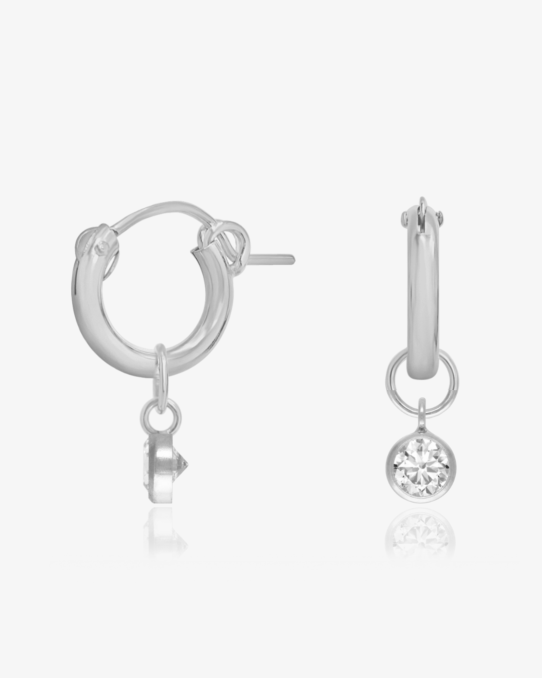 White CZ Thick Hoop Earrings - Sterling Silver