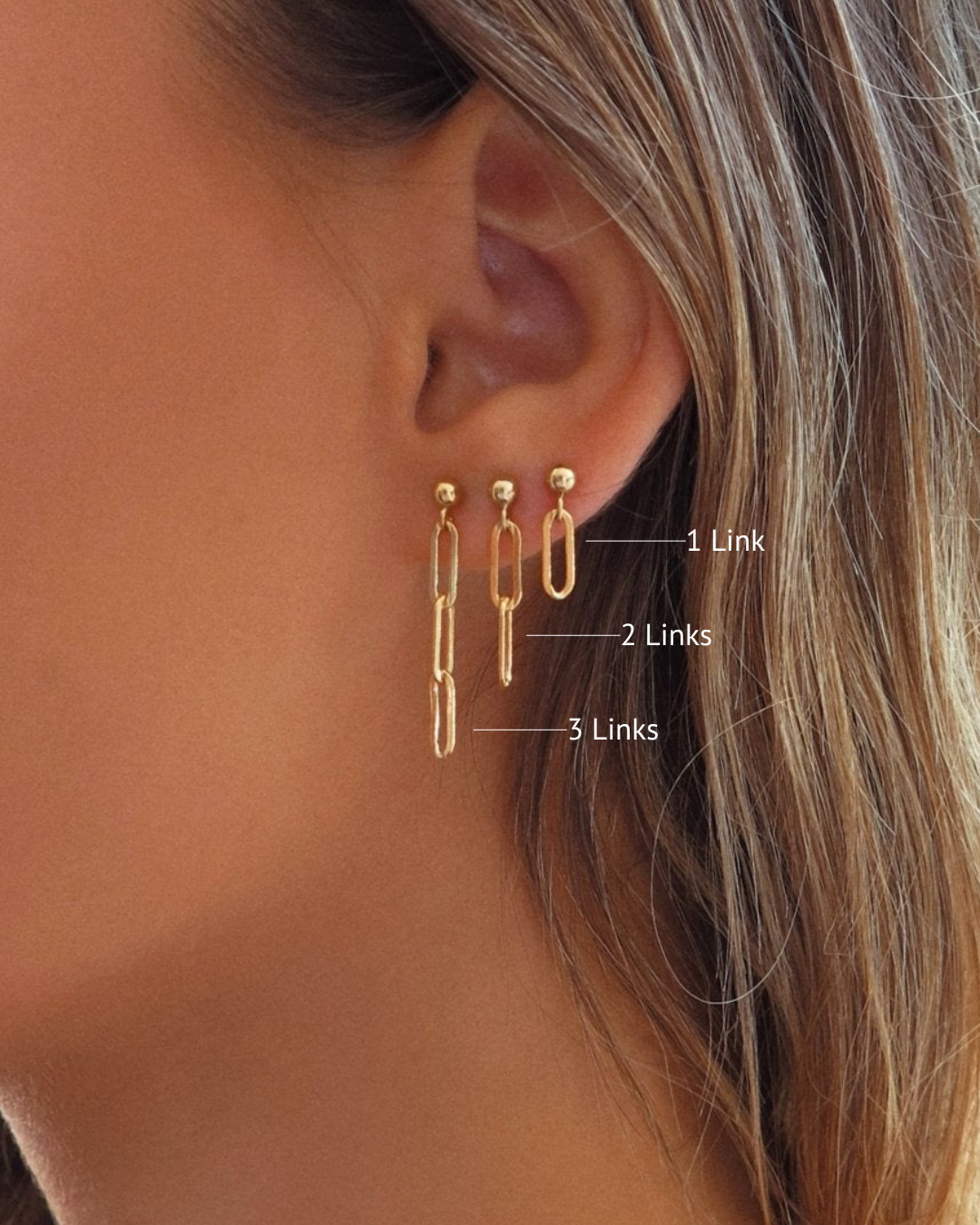 Thick Drawn Cable Chain Stud Triple Earrings Set - 14k Yellow Gold Fill