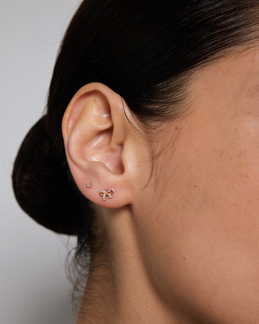 PRE-ORDER: Diamond Bow Flatback Stud - 14k Solid Gold