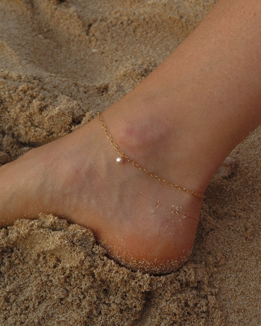 Freshwater Pearl Chain Anklet - 14k Yellow Gold Fill