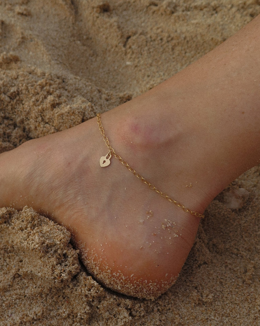 Heart Locket Chain Anklet - 14k Yellow Gold Fill