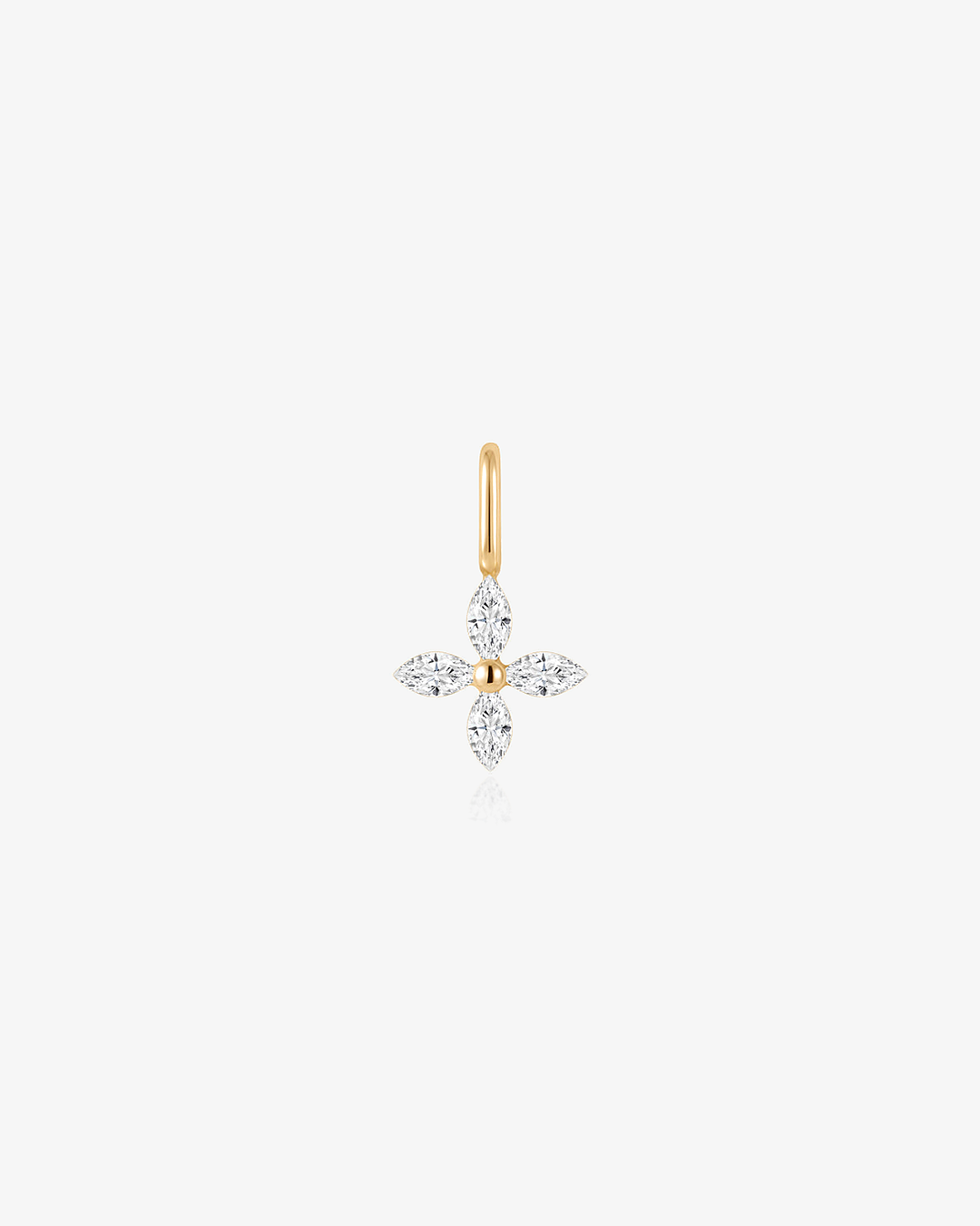 Four-leaf clover charm in 14k solid gold with four marquise lab-grown diamonds