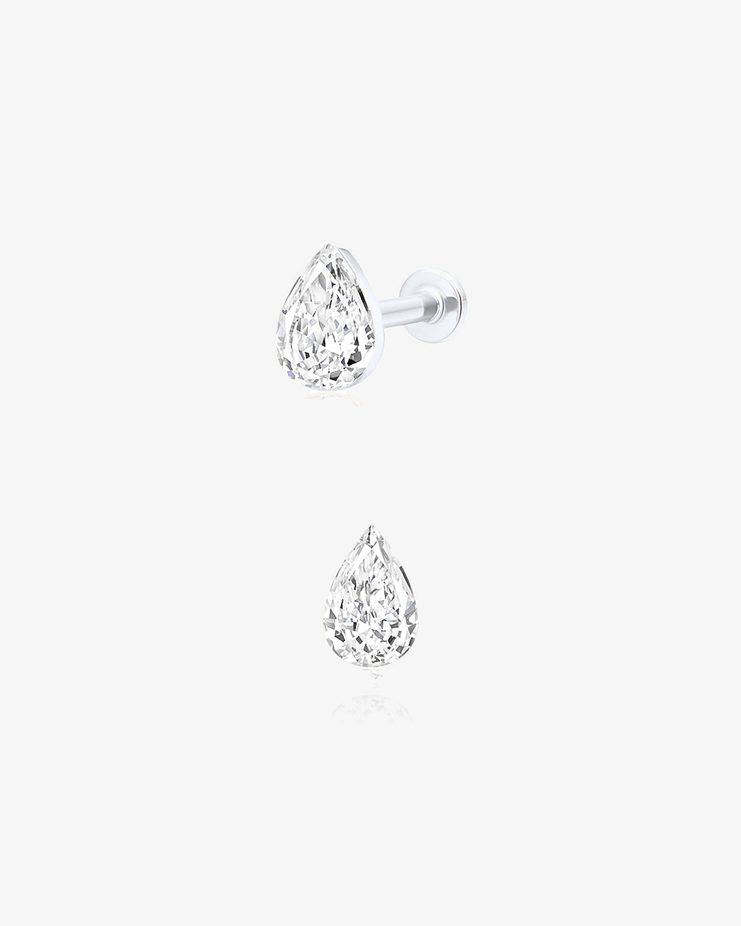 Pear Lab-Grown Diamond Flatback Piercing in 14k solid white gold, side and front view
