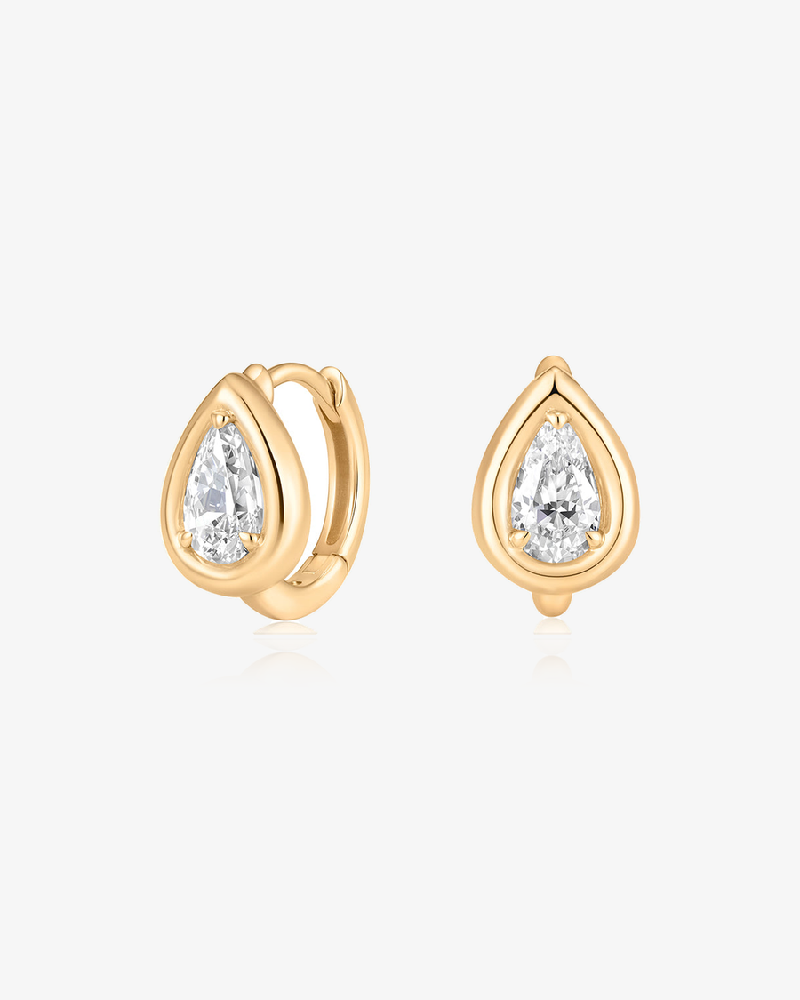 Pear Lab-Grown Diamond Framed Huggie Earrings - 14k Solid Gold