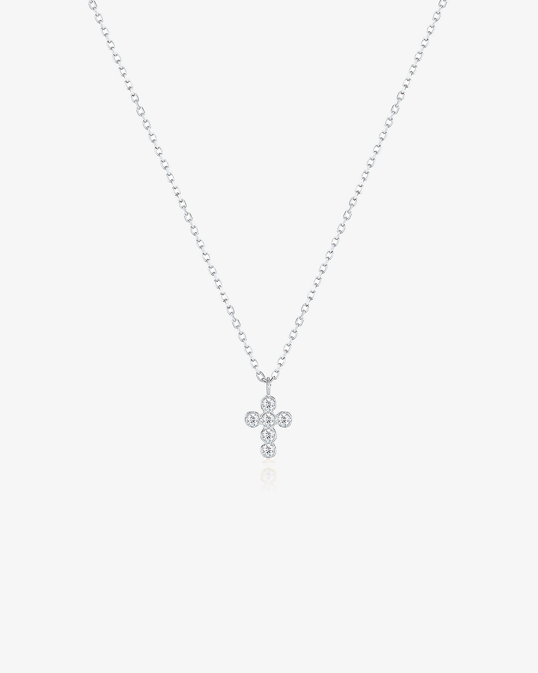 Petite cross necklace in 14k solid white gold, set with round lab-grown diamonds