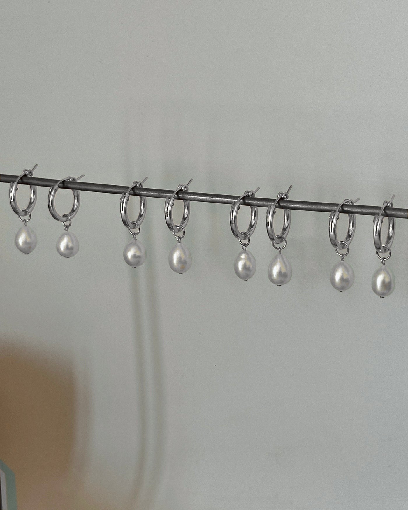 Teardrop Freshwater Pearl Thick Hoop Earrings - Sterling Silver