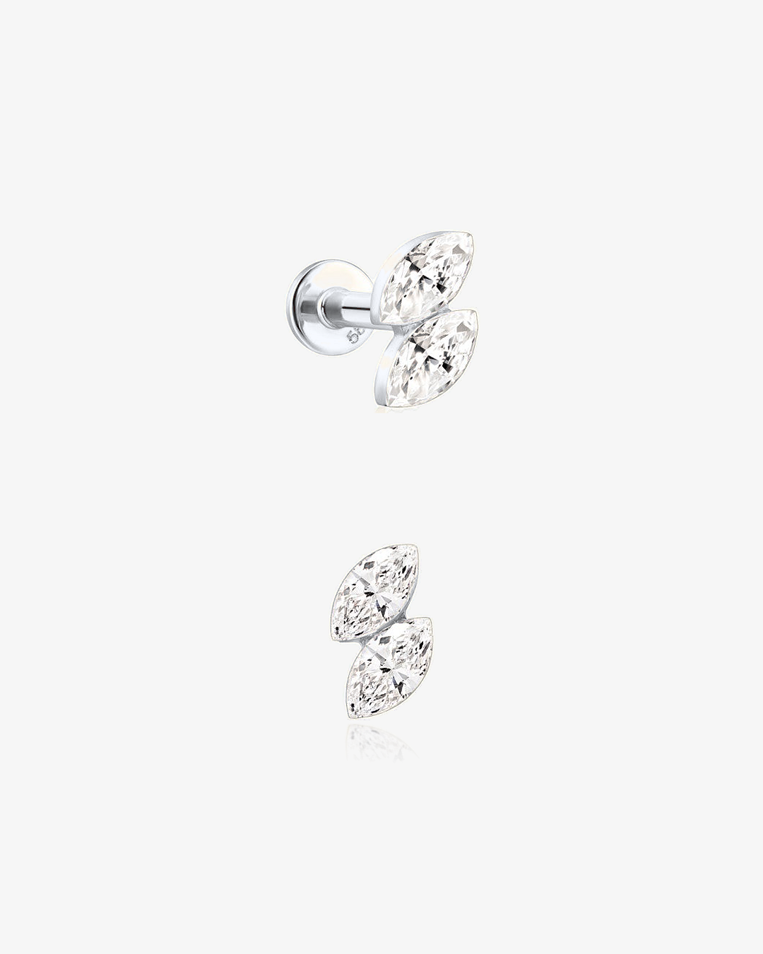 Twin Marquise Lab-Grown Diamond Flatback Piercing in 14k solid white gold, side and front view