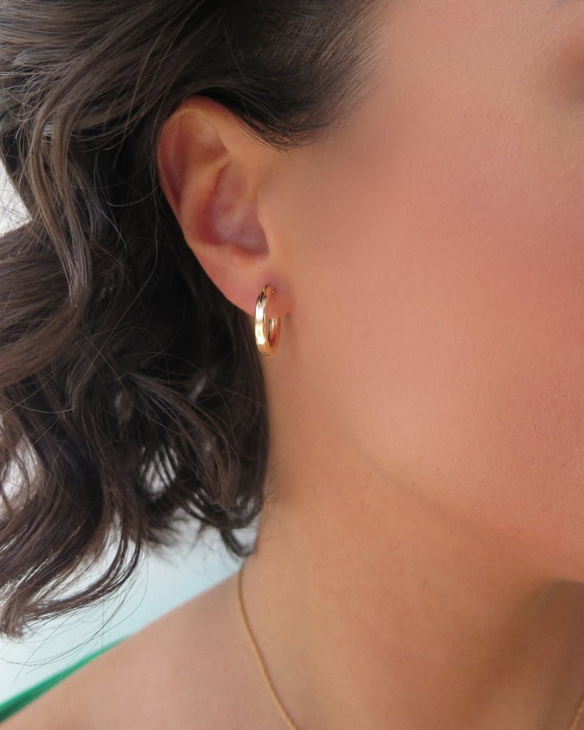 Small Thick Hoop Earrings in 14k yellow gold fill, chunky hoop worn everyday | The Littl