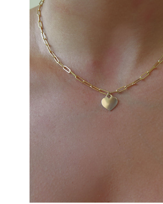 Thick Drawn Cable Chain Heart Necklace  - 14k Yellow Gold Fill