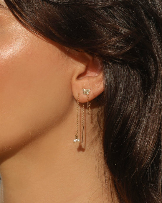 BUTTERFLY CHAIN STUD EARRINGS - The Littl - 14k Yellow Gold Fill - Earrings