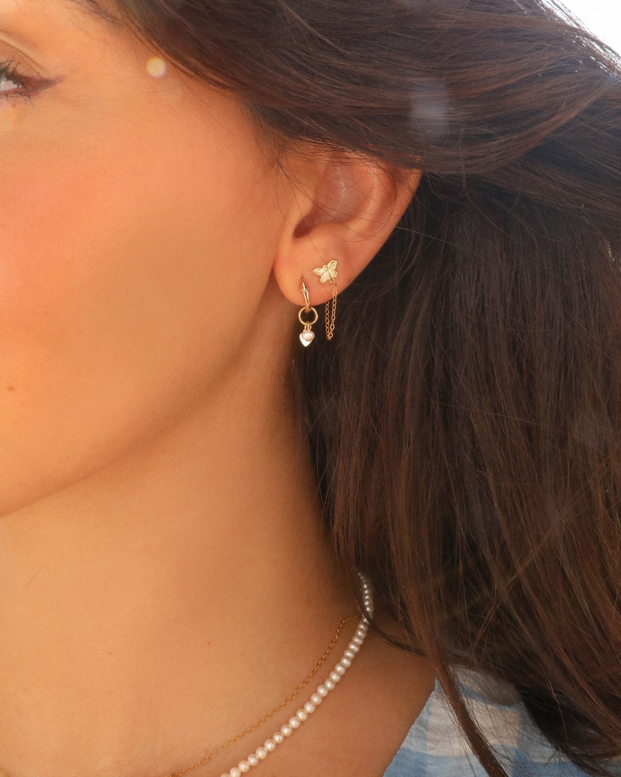 BUTTERFLY CHAIN STUD EARRINGS - The Littl - 14k Yellow Gold Fill - Earrings