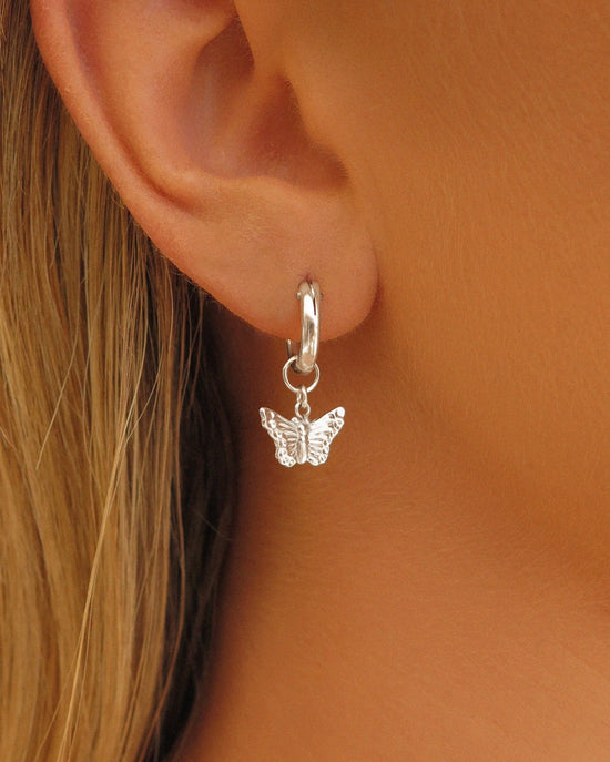 BUTTERFLY THICK HOOP EARRINGS - Sterling Silver - The Littl - 12mm - Sterling Silver Earrings