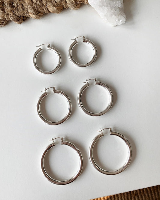 CHICAGO HOOP EARRINGS- Sterling Silver - The Littl - 20mm -