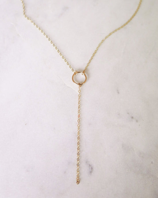 CIRCLE DROP NECKLACE- 14k Yellow Gold - The Littl - Classic Chain - 39cm