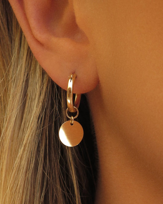 COIN THICK HOOP EARRINGS - The Littl - 14k Yellow Gold Fill - 12mm