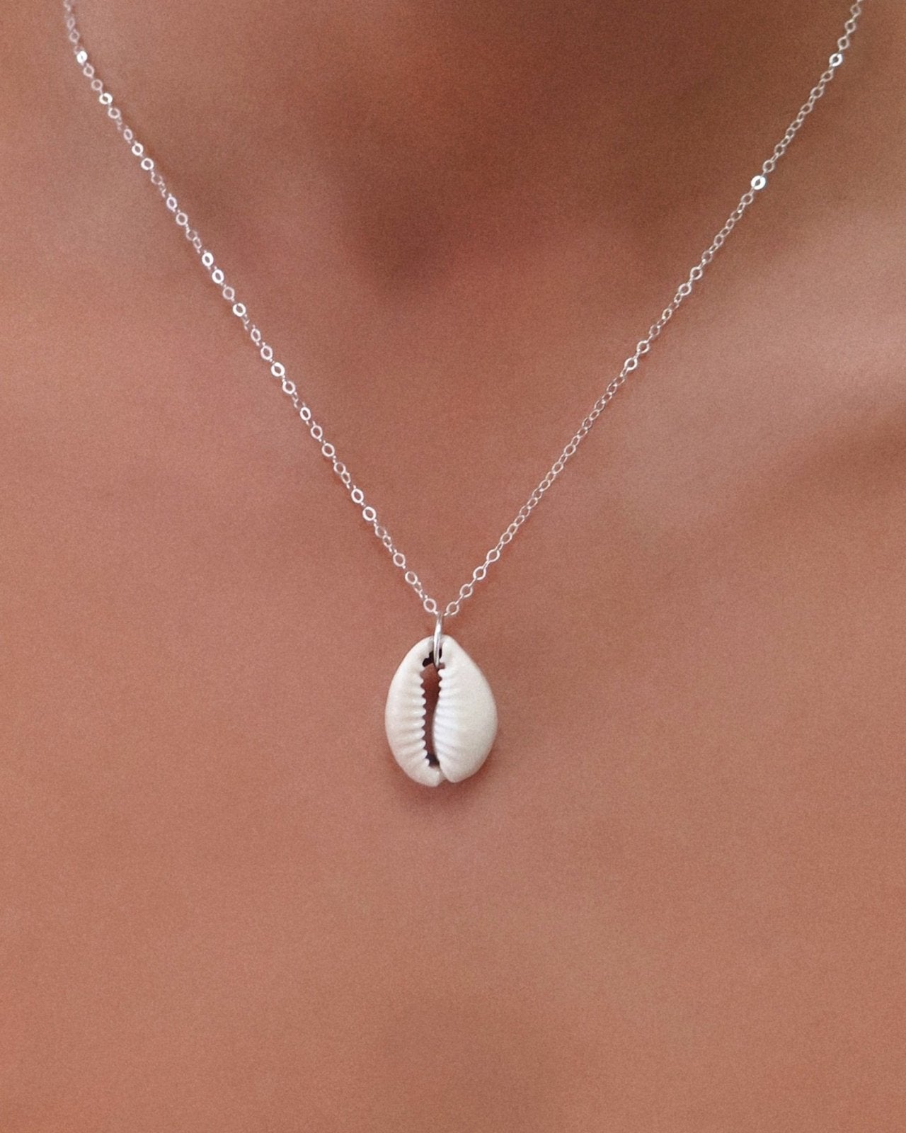 COWRIE SHELL NECKLACE- Sterling Silver - The Littl - Classic Chain - 37cm (choker)