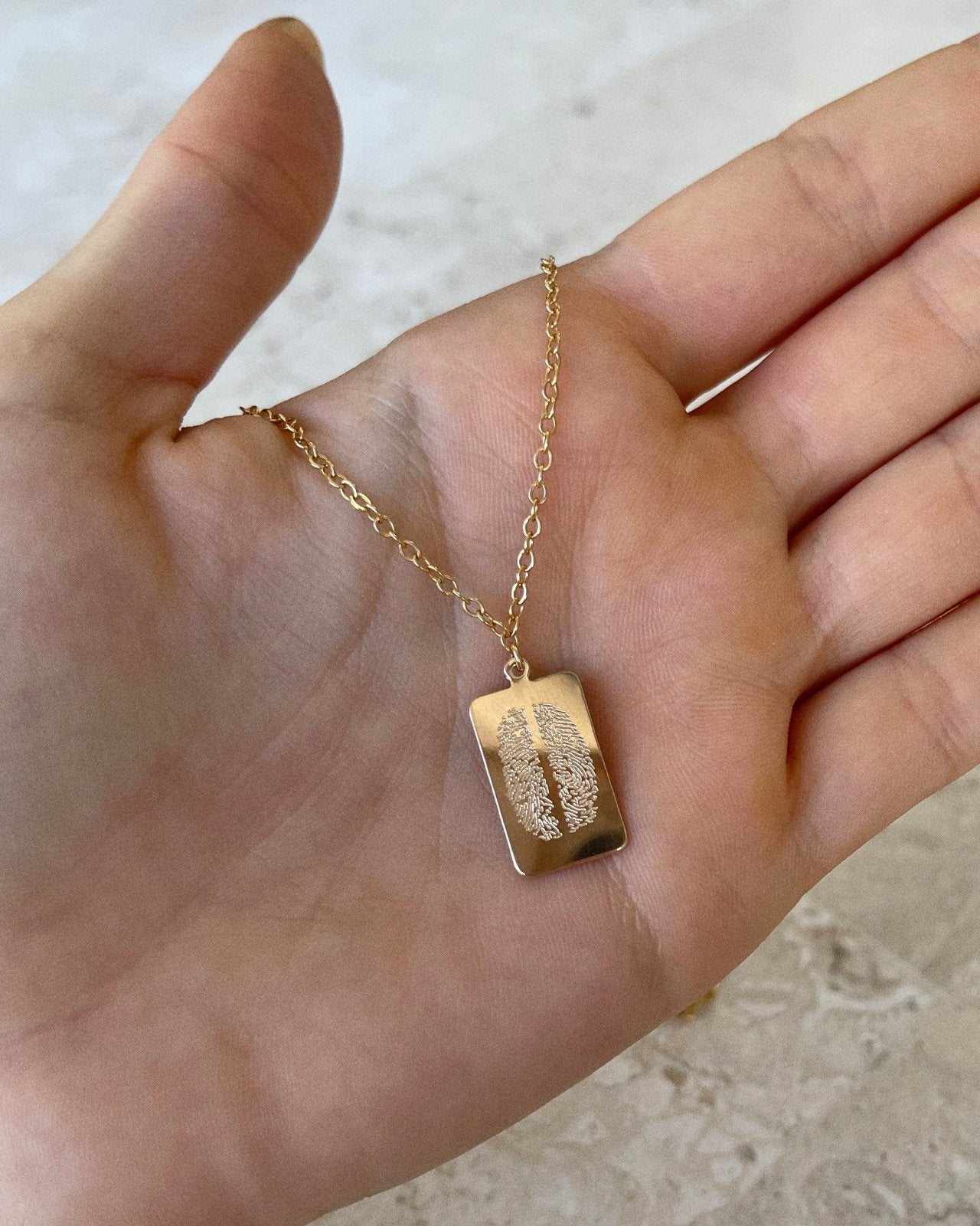 DOUBLE FINGERPRINT TAG NECKLACE- 14k Yellow Gold - The Littl - 14k Yellow Gold Fill - Classic Chain