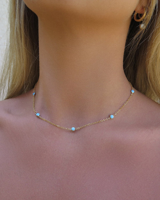 FIVE TURQUOISE NECKLACE - 14k Yellow Gold Fill - The Littl - Deluxe Chain - 14k Yellow Gold Fill Necklaces