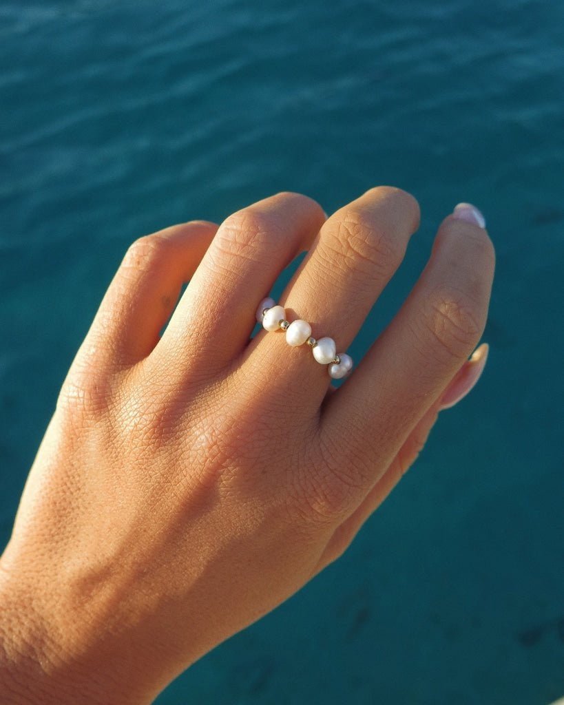 FRESHWATER PEARL SMALL BEADED RING - The Littl - 14k Yellow Gold Fill - S