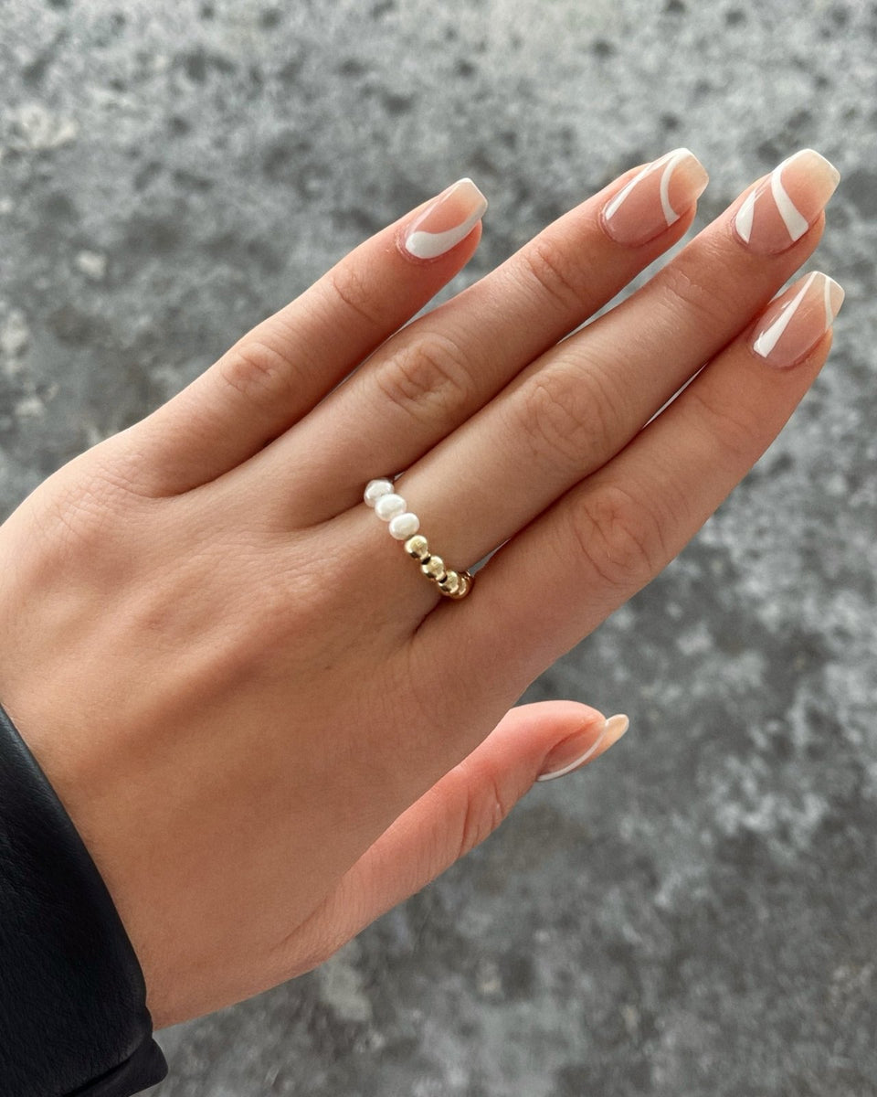 HALF FRESHWATER PEARL BEADED RING 14k Yellow Gold The Littl A