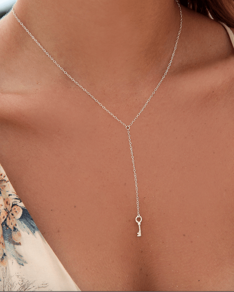 KEY DROP NECKLACE- Sterling Silver - The Littl - Deluxe Chain - 39cm