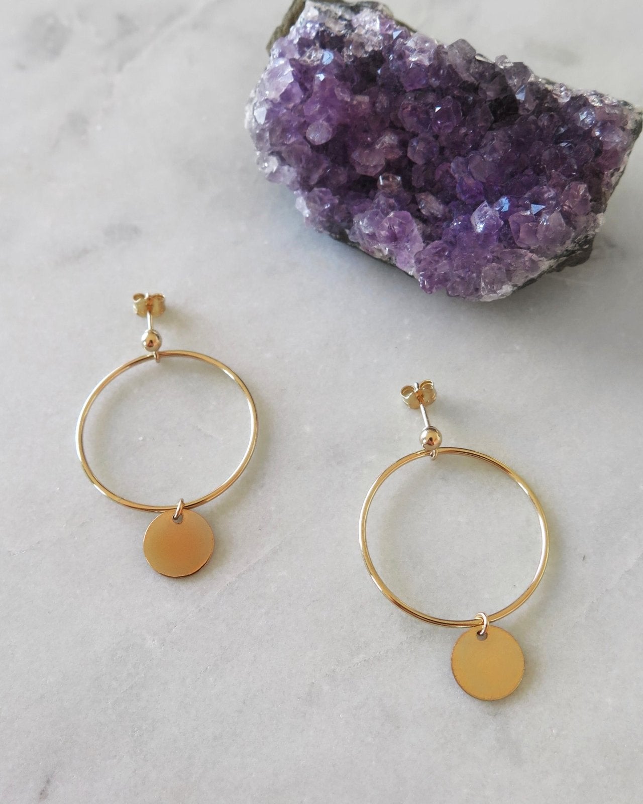 LARGE CIRCLE COIN EARRINGS- 14k Yellow Gold - The Littl - -