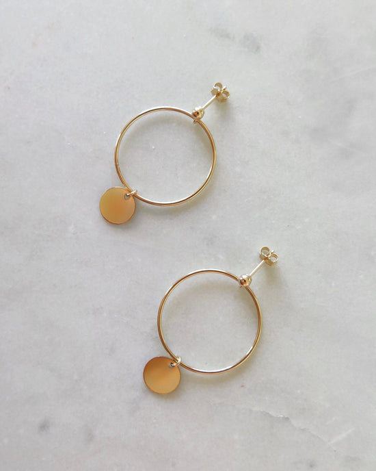 LARGE CIRCLE COIN EARRINGS- 14k Yellow Gold - The Littl - -
