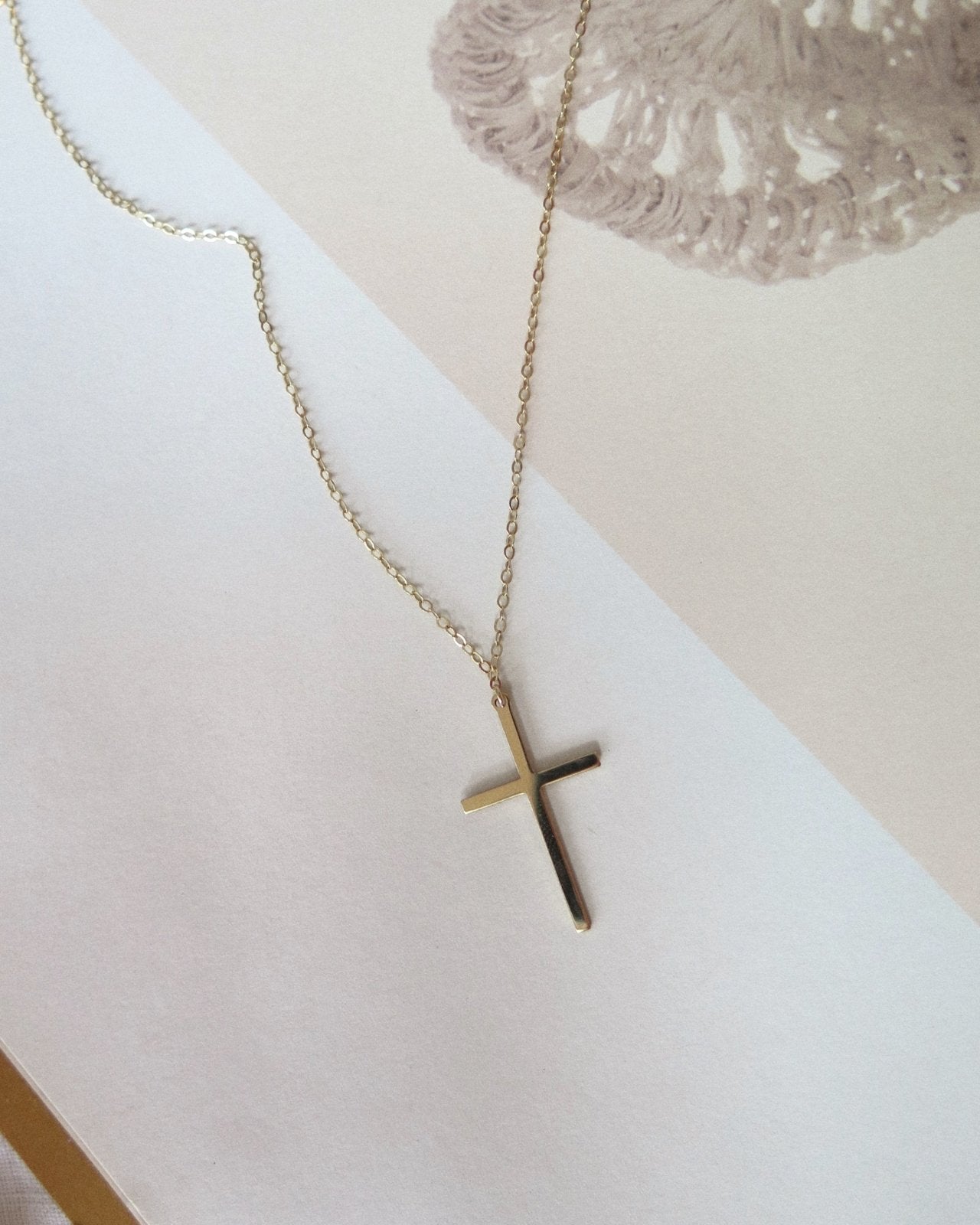 LARGE CROSS NECKLACE - The Littl - Deluxe Chain - 14k Yellow Gold Fill