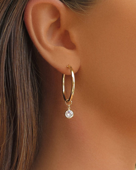 LARGE CZ THICK HOOP EARRINGS - The Littl - 14k Yellow Gold Fill - 12mm Earrings