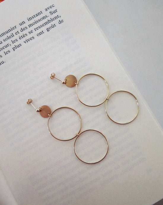 LARGE DOUBLE CIRCLE EARRINGS- 14k Yellow Gold - The Littl - -