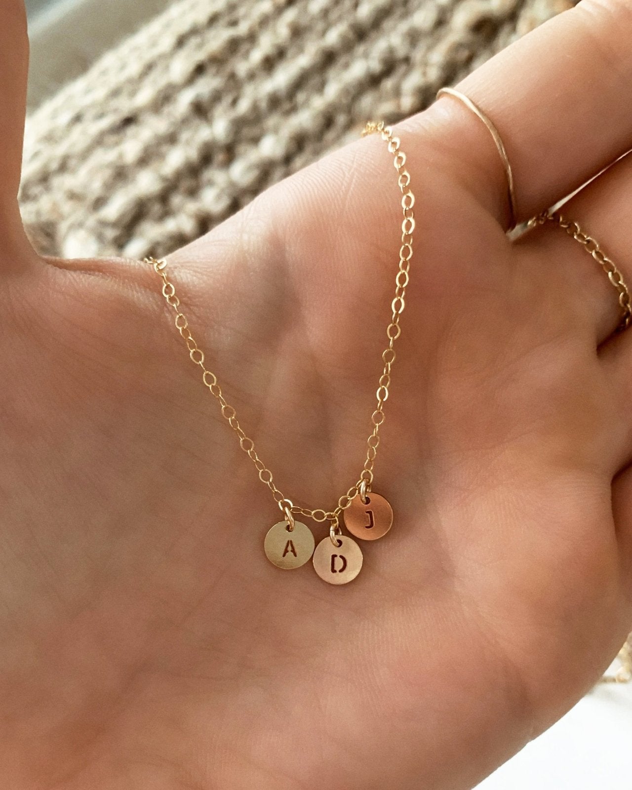 MULTI LETTER COIN NECKLACE- 14k Yellow Gold - The Littl - Deluxe Chain - 37cm (choker)