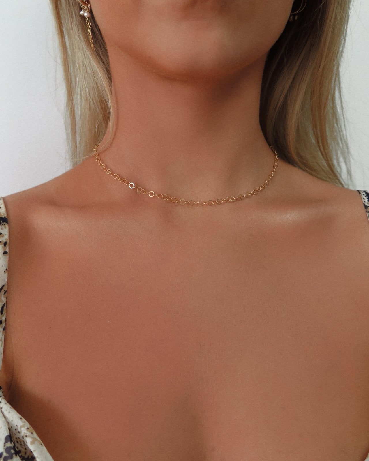 ROUND CHAIN NECKLACE- 14k Yellow Gold - The Littl - 37cm (choker) -