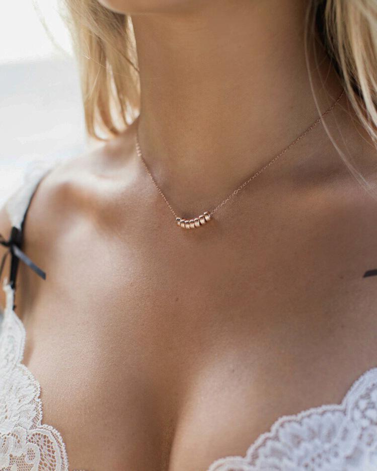 SEVEN RING NECKLACE- 14k Rose Gold - The Littl - Deluxe Chain - 39cm