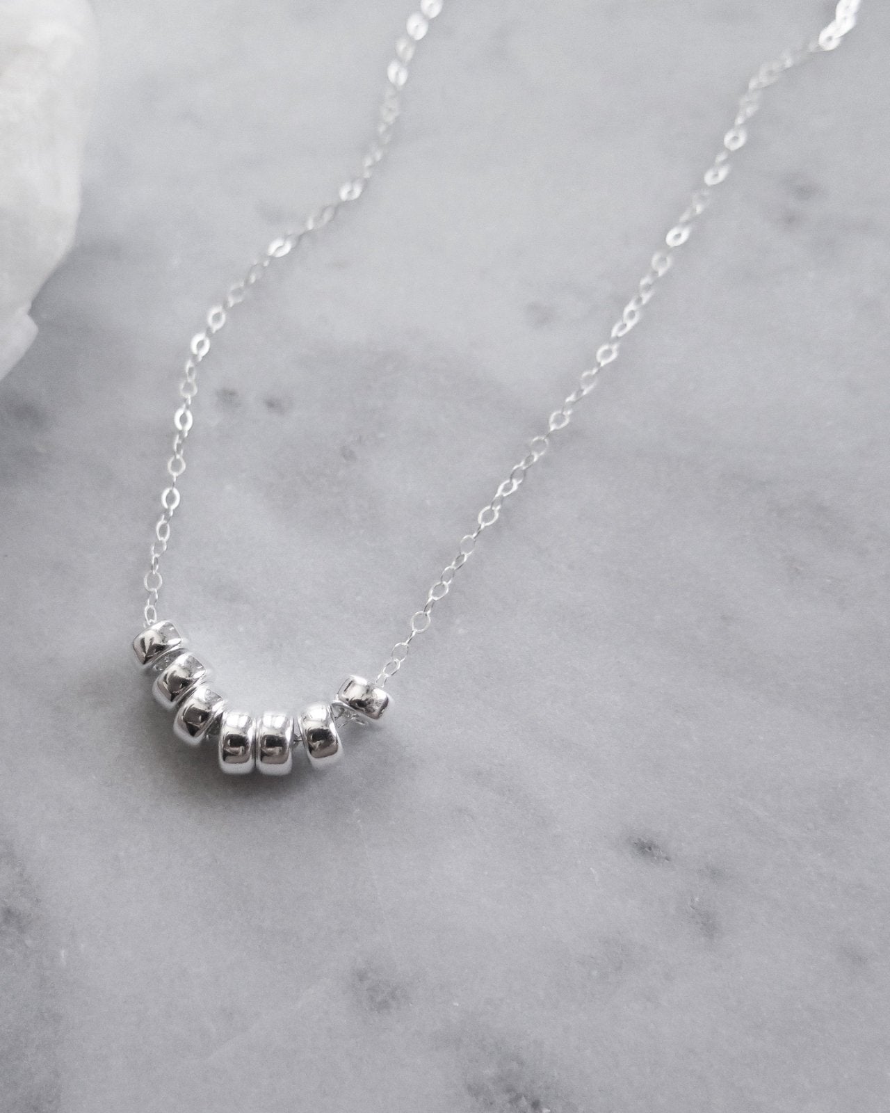 SEVEN RING NECKLACE- Sterling Silver - The Littl - Deluxe Chain - 39cm