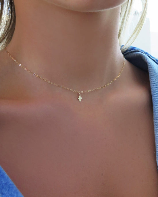 SINGLE CROSS NECKLACE - The Littl - 14k Yellow Gold Fill - Deluxe Chain