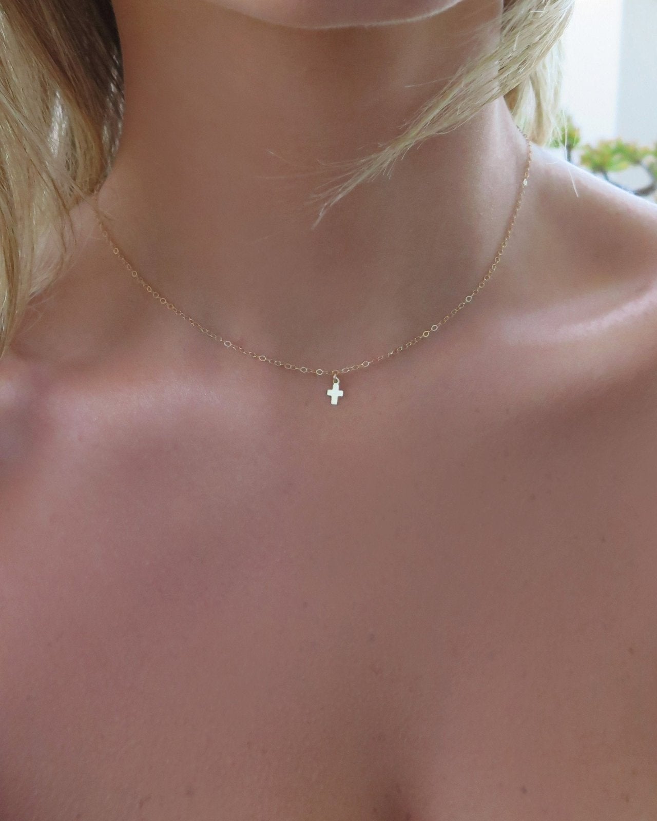 SINGLE CROSS NECKLACE - The Littl - 14k Yellow Gold Fill - Deluxe Chain