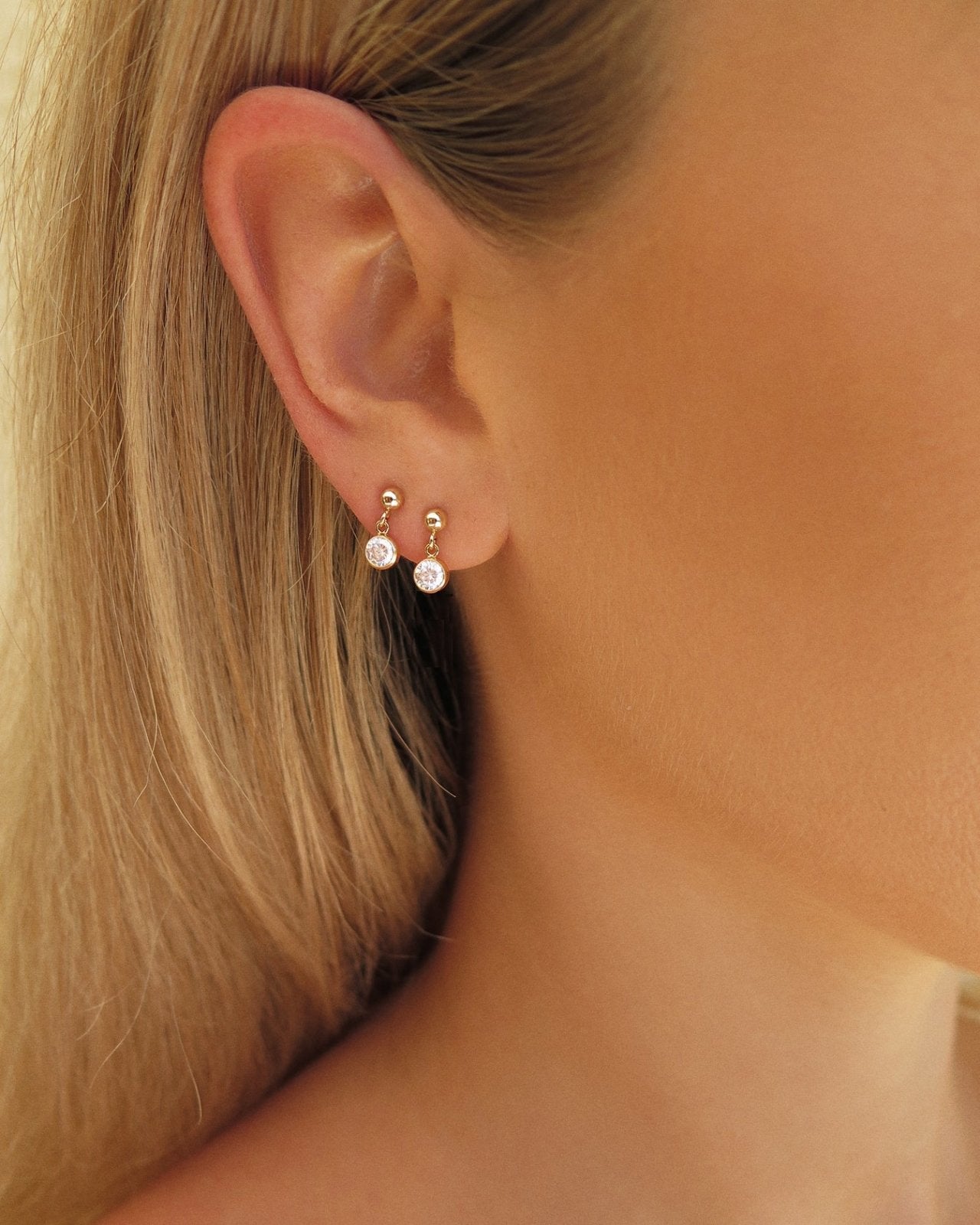 SINGLE CZ STUD EARRINGS - The Littl - 14k Yellow Gold Fill - Clear