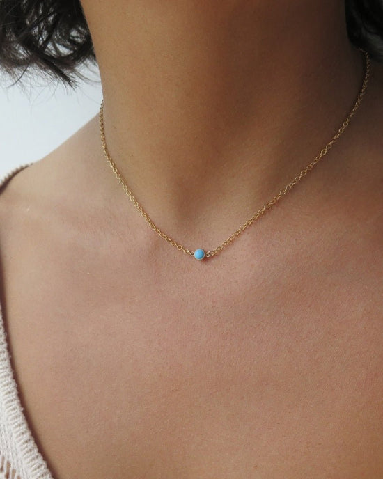 SINGLE TURQUOISE NECKLACE - 14k Yellow Gold Fill - The Littl - 14k Yellow Gold Fill - Deluxe Chain Necklaces