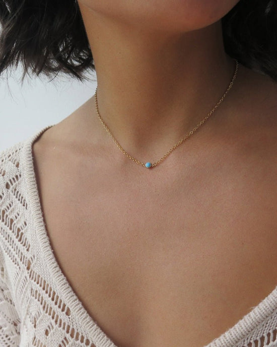 SINGLE TURQUOISE NECKLACE - 14k Yellow Gold Fill - The Littl - 14k Yellow Gold Fill - Deluxe Chain Necklaces